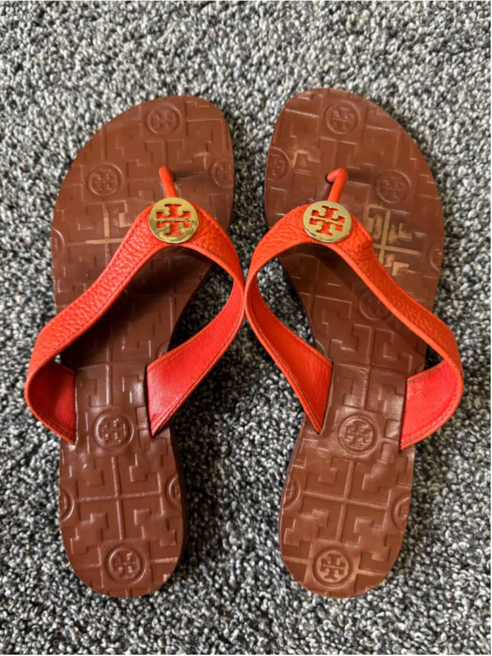 Tory Burch Thora Womens 7M Thong Flip Flops Flat Sandals Leather Upper Orange